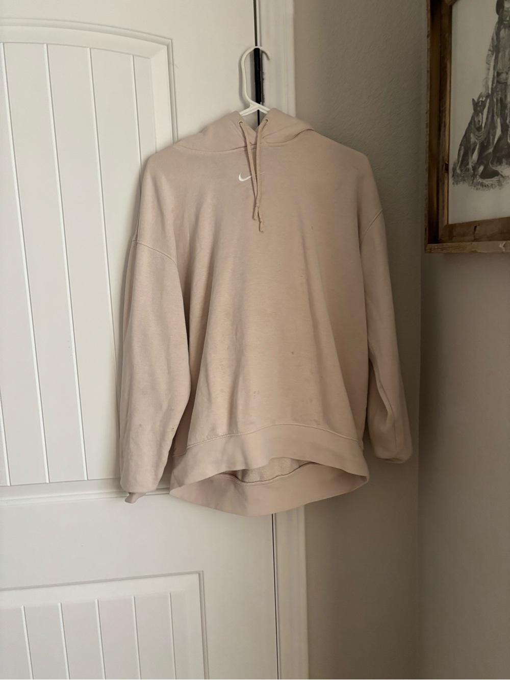 Nike Light Beige Pullover Hoodie with Small Swoosh